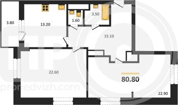 Миниатюра 2-комнатная квартира, 80.8кв.м