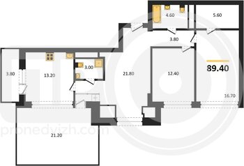 Миниатюра 2-комнатная квартира, 89.4кв.м