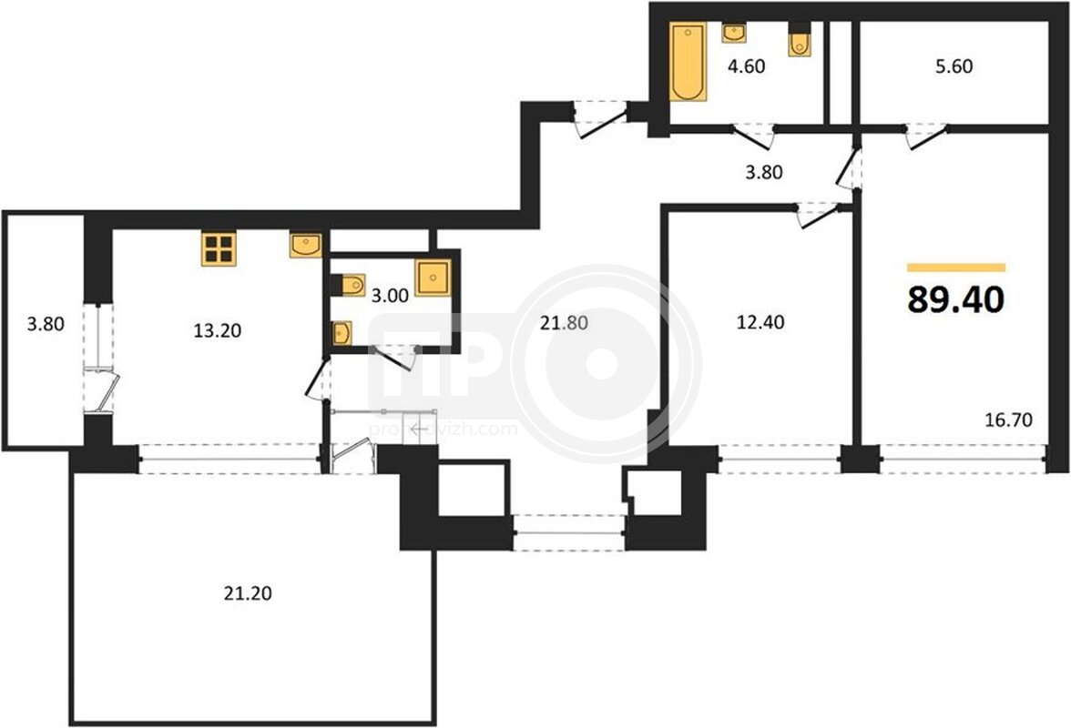 2-комнатная квартира, 89.4кв.м