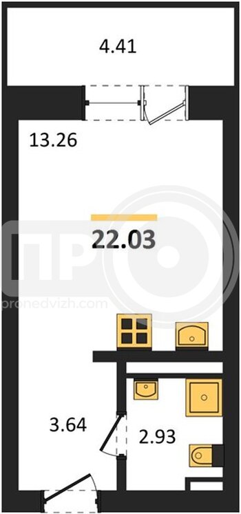 Миниатюра квартира-студия, 22,03кв.м.