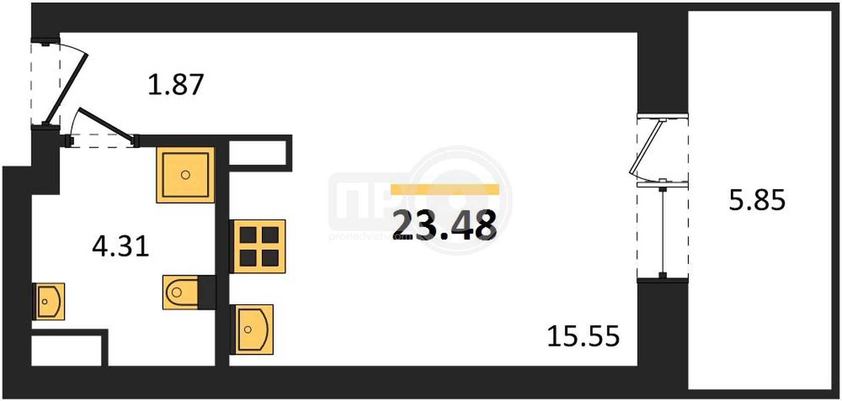 квартира-студия, 23,48кв.м.