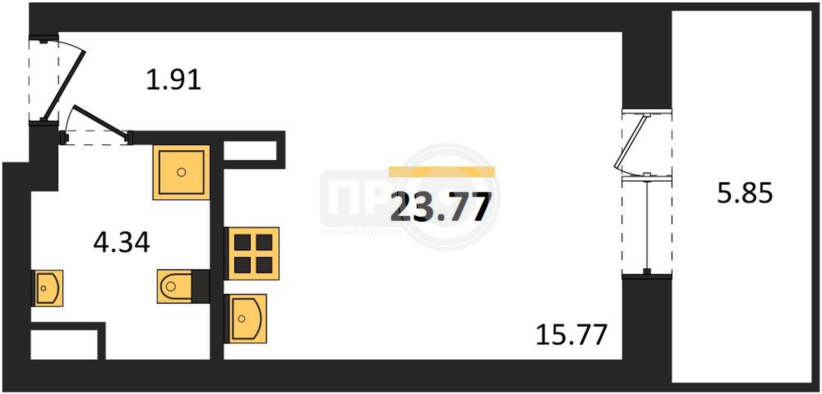 квартира-студия, 23,77кв.м.