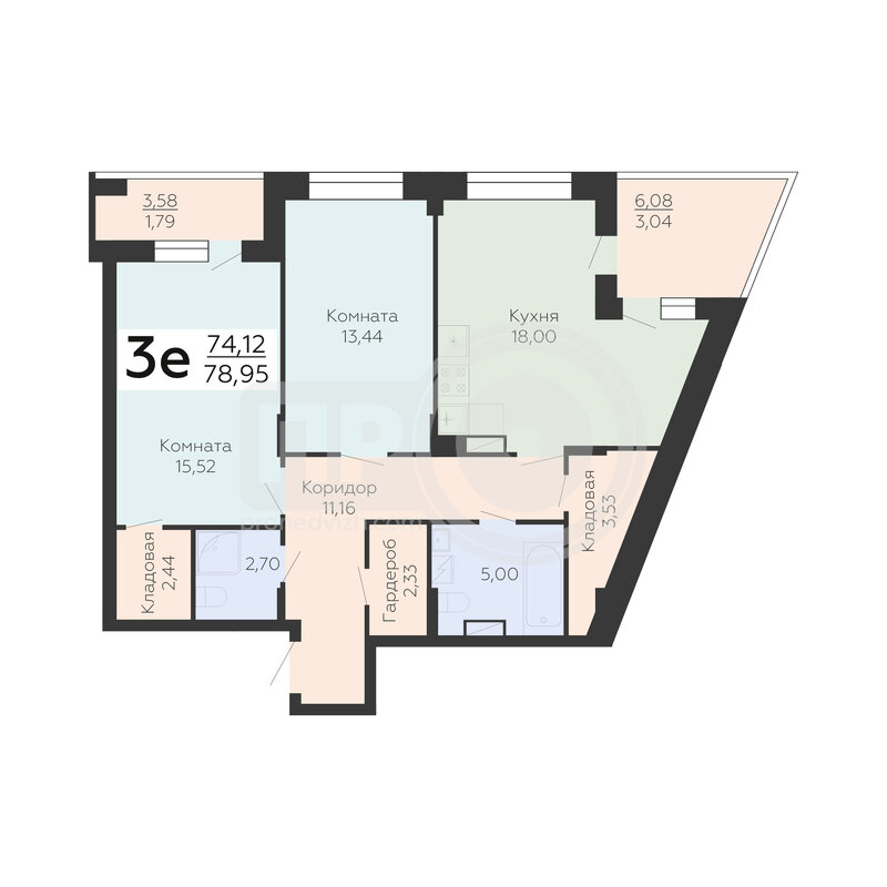 2-комнатная квартира, 78.95кв.м