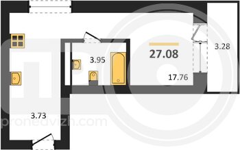 Миниатюра квартира-студия, 27,08кв.м.