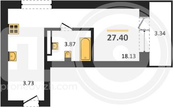 Миниатюра квартира-студия, 27,4кв.м.