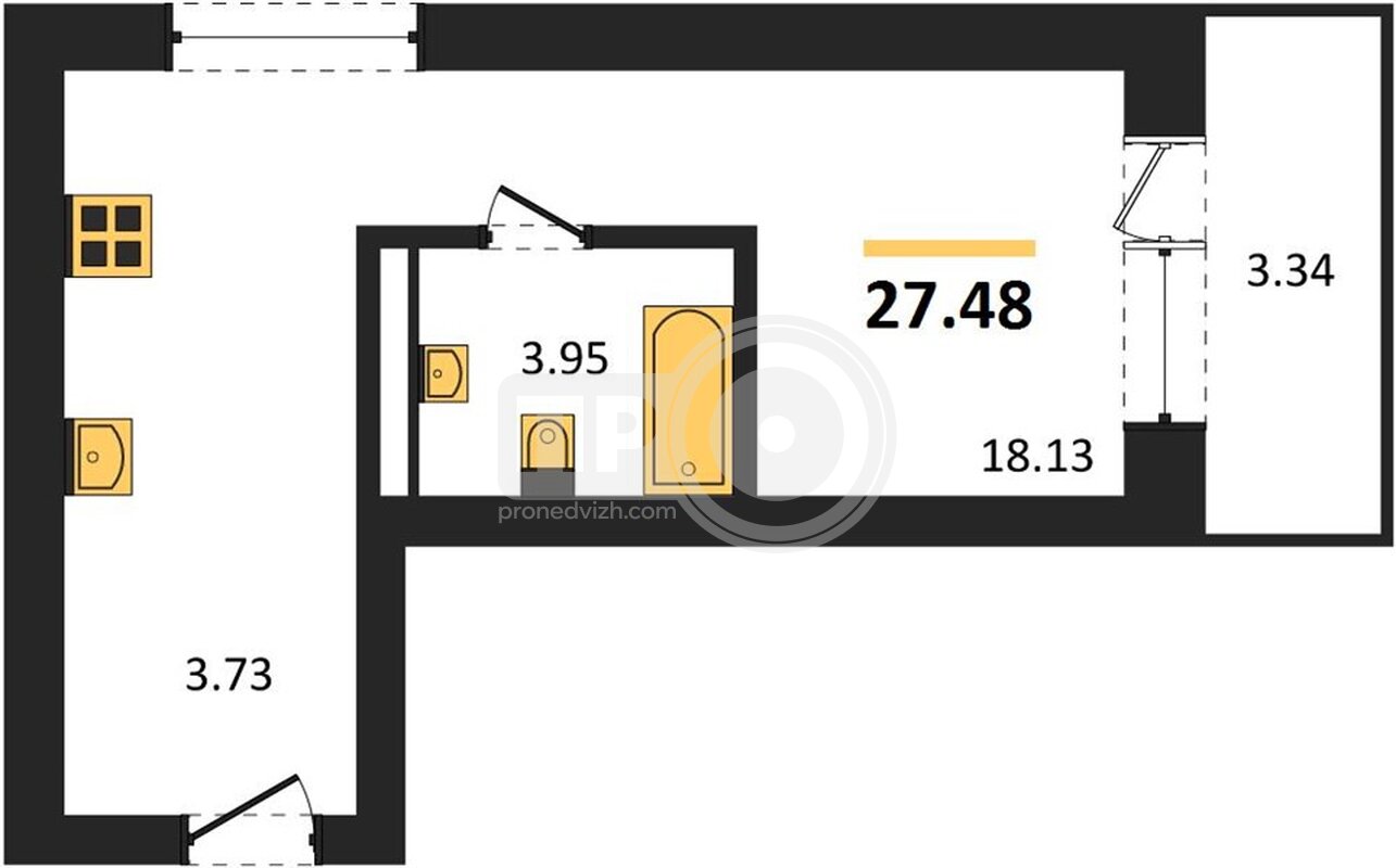 квартира-студия, 27,48кв.м.