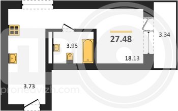 Миниатюра квартира-студия, 27,48кв.м.