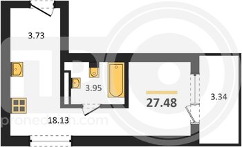 Миниатюра квартира-студия, 27,48кв.м.