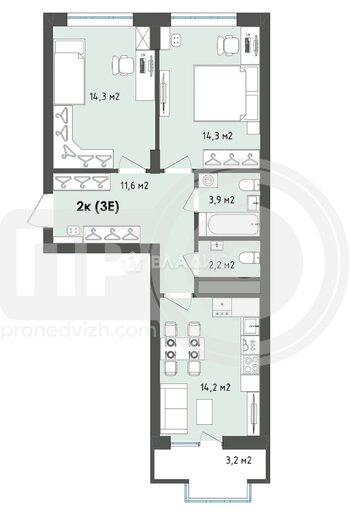 Миниатюра 2к, 10/13 К, Россия, Воронеж, бульвар Содружества, 1, 62.7 кв.м