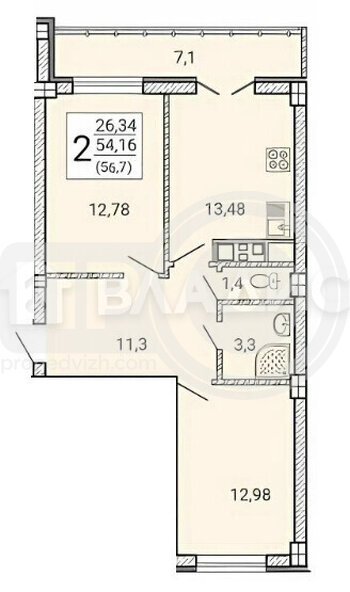 Миниатюра 2к, 12/15 К, Россия, Воронеж, Цимлянская улица, 10В, 56.7 кв.м