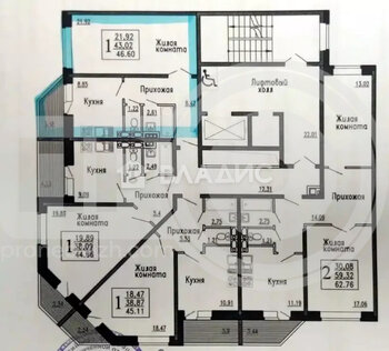 Миниатюра 1к, 6/19 К, Россия, Воронеж, проспект Труда, 72, 43.3 кв.м
