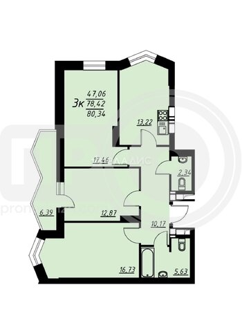 Миниатюра 3к, 4/25 К, Россия, Воронеж, улица Ворошилова, 10/1к1, 77.41 кв.м