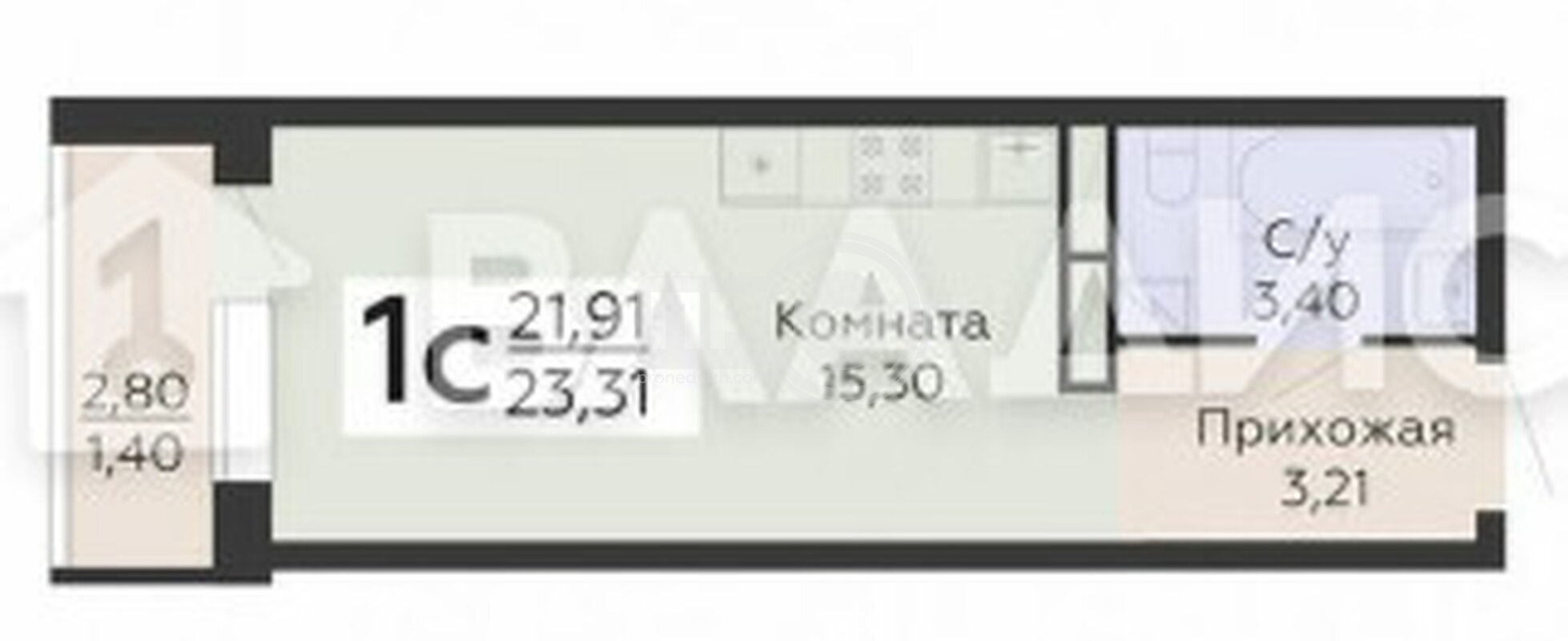 0к, 7/19 К, Россия, Воронеж, Покровская улица, 19, 23.3 кв.м