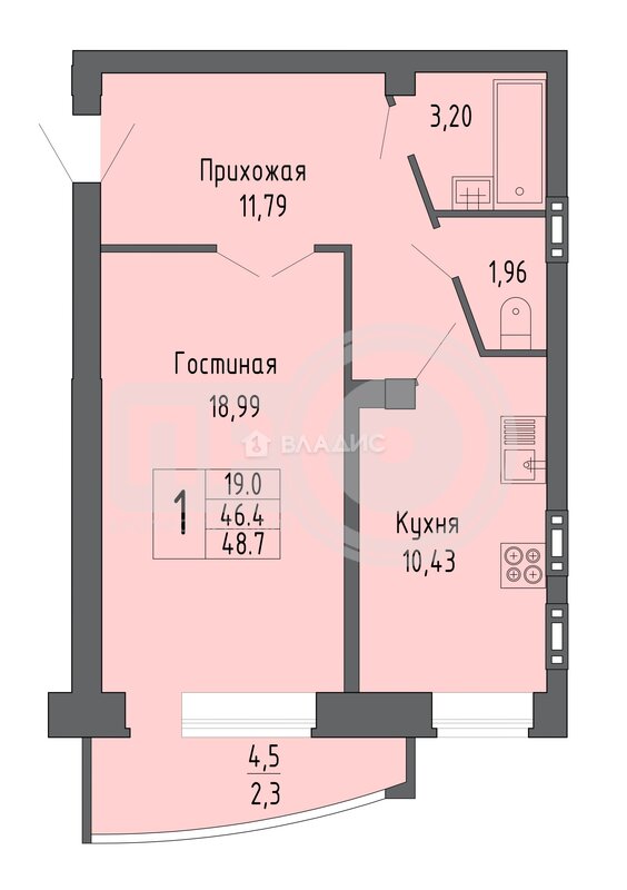 1к, 10/16 К, Россия, Воронеж, улица Лётчика Филипова, 4, 48.7 кв.м