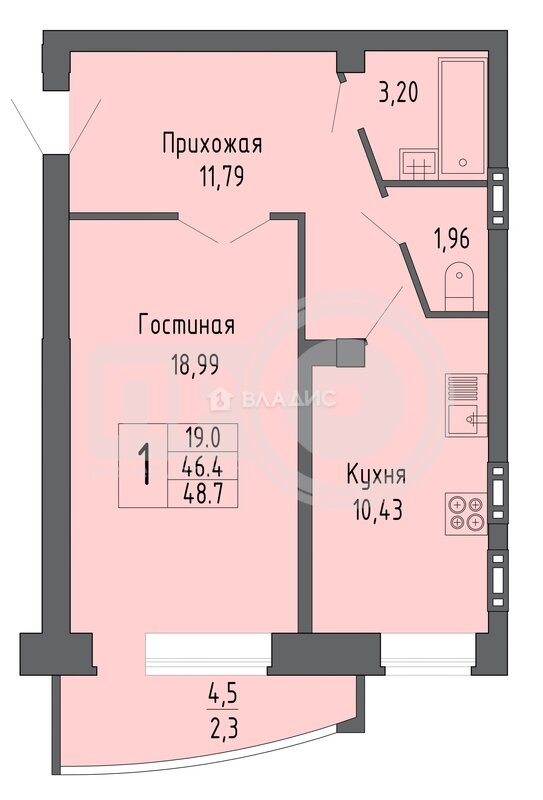 1к, 13/16 К, Россия, Воронеж, улица Лётчика Филипова, 8, 48.7 кв.м