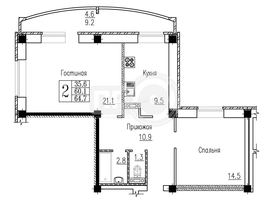 2к, 7/16 К, Россия, Воронеж, улица Лётчика Филипова, 8, 64.7 кв.м