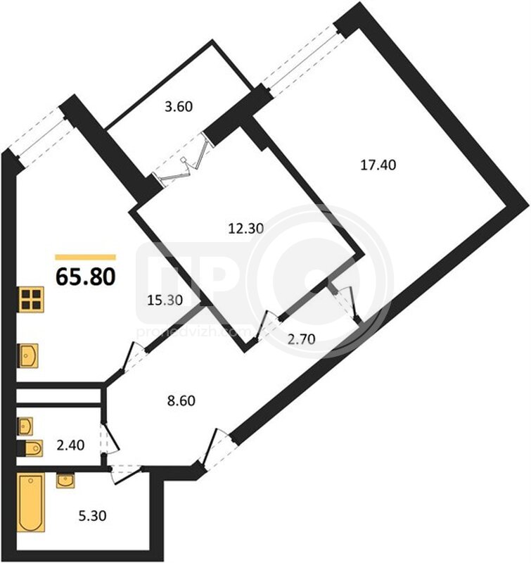 2-комнатная квартира, 65.8кв.м