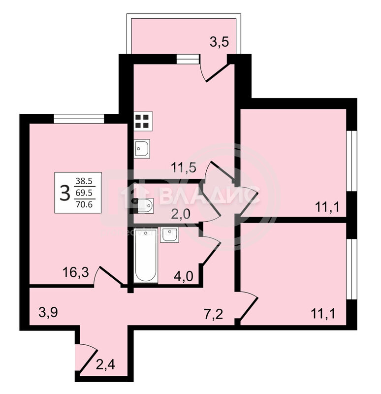 3к, 9/26 К, Россия, Воронеж, Московский проспект, 179/14, 70.3 кв.м