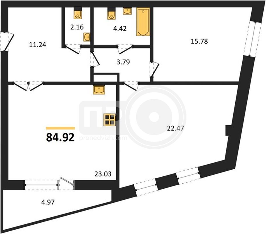 2-комнатная квартира, 84.92кв.м