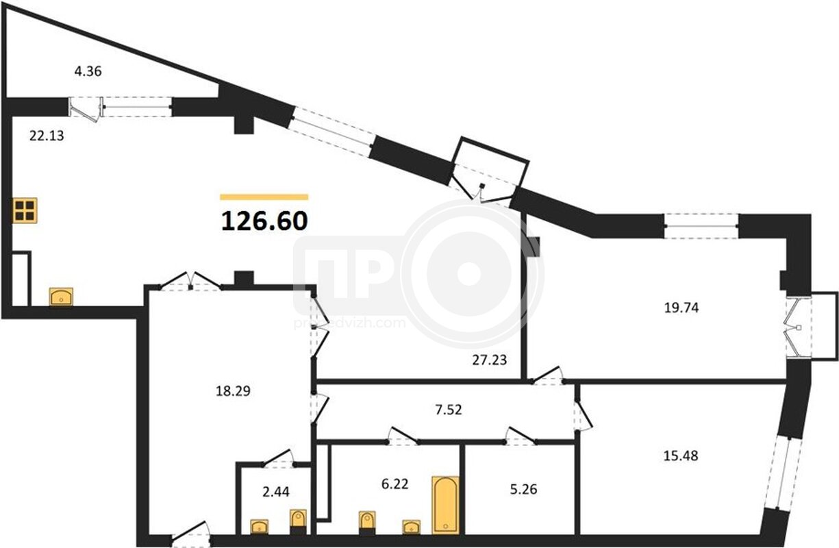 3-комнатная квартира, 126.6кв.м