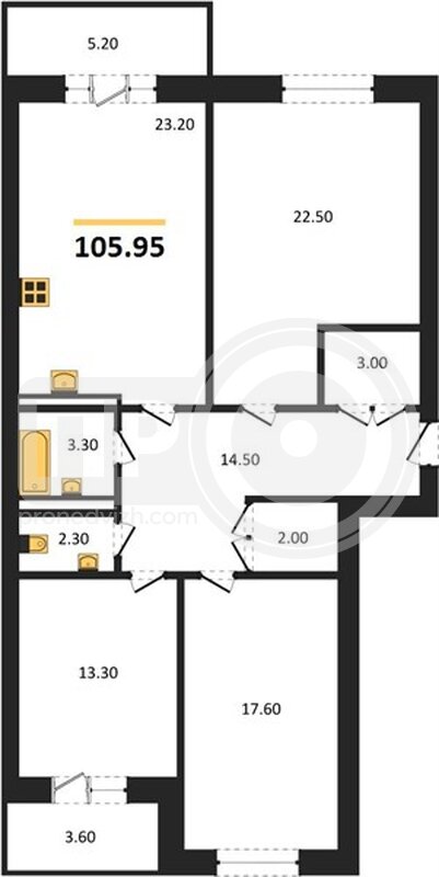3-комнатная квартира, 105.95кв.м