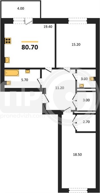 Миниатюра 2-комнатная квартира, 80.6кв.м