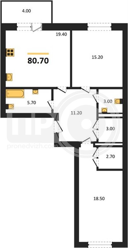 2-комнатная квартира, 80.6кв.м