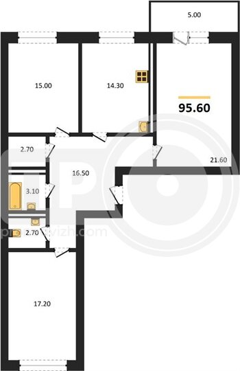 Миниатюра 3-комнатная квартира, 95.5кв.м