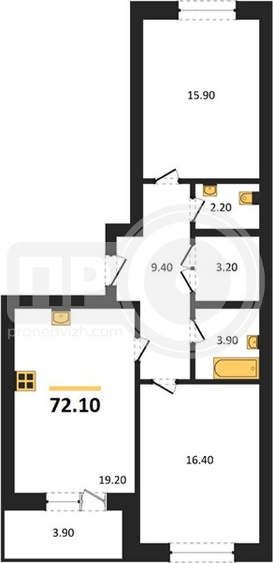 2-комнатная квартира, 71.95кв.м