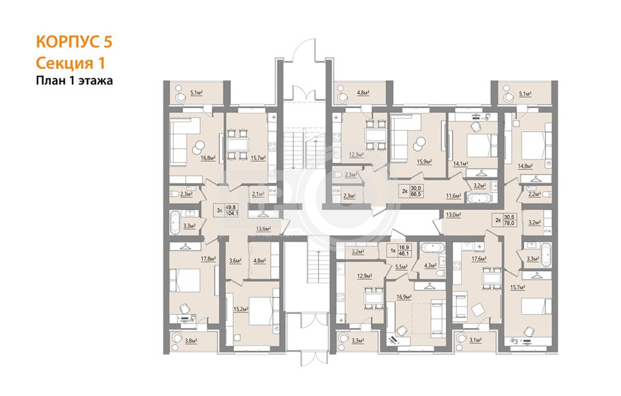 3-комнатная квартира, 99.65кв.м