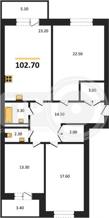 Миниатюра 3-комнатная квартира, 105.95кв.м