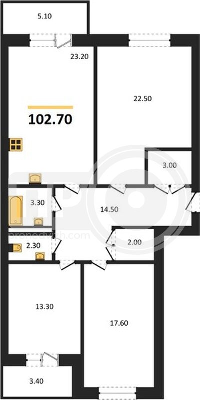 3-комнатная квартира, 105.95кв.м