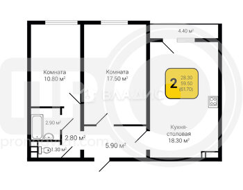 Миниатюра 2к, 9/18 П, Россия, Воронеж, улица Фёдора Тютчева, 107, 61.7 кв.м