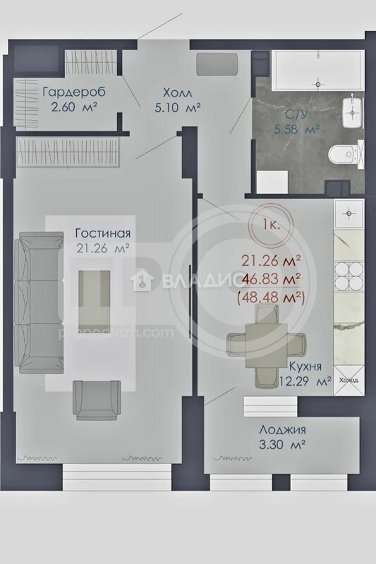 1к, 11/22 К, Россия, Воронеж, Солнечная улица, 2А, 47.2 кв.м