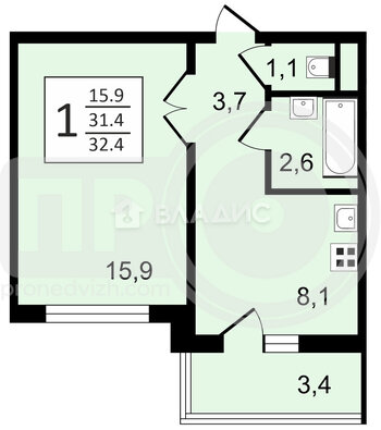Миниатюра 1к, 6/17 Д, Россия, Воронеж, улица Шибилкина, 9, 32.4 кв.м