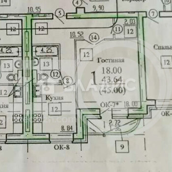 Миниатюра 1к, 6/9 К, Россия, Воронеж, улица Урывского, 17А, 43.8 кв.м