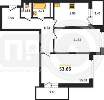 Миниатюра 2к, 4/20 М, Россия, Воронеж, ЖК Никитинские Сады, 53.66 кв.м