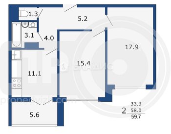 Миниатюра 2к, 9/17 П, Россия, Воронеж, улица Маршала Одинцова, 25Б/1, 57 кв.м
