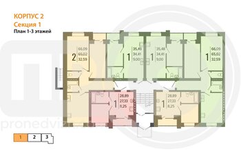 Миниатюра 2-комнатная квартира, 66.09кв.м