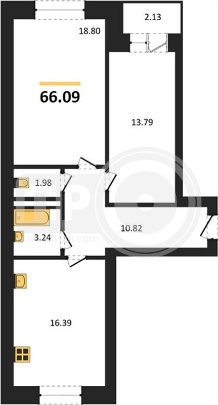 2-комнатная квартира, 66.09кв.м