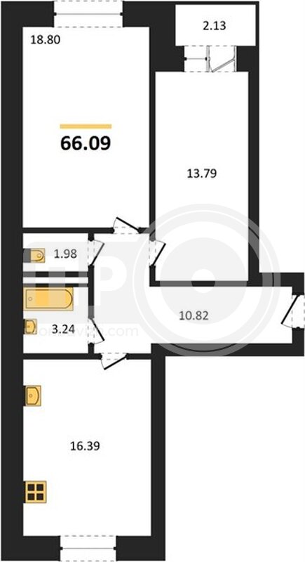 2-комнатная квартира, 66.09кв.м