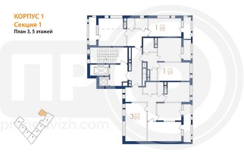 Миниатюра 1-комнатная квартира, 53.35кв.м
