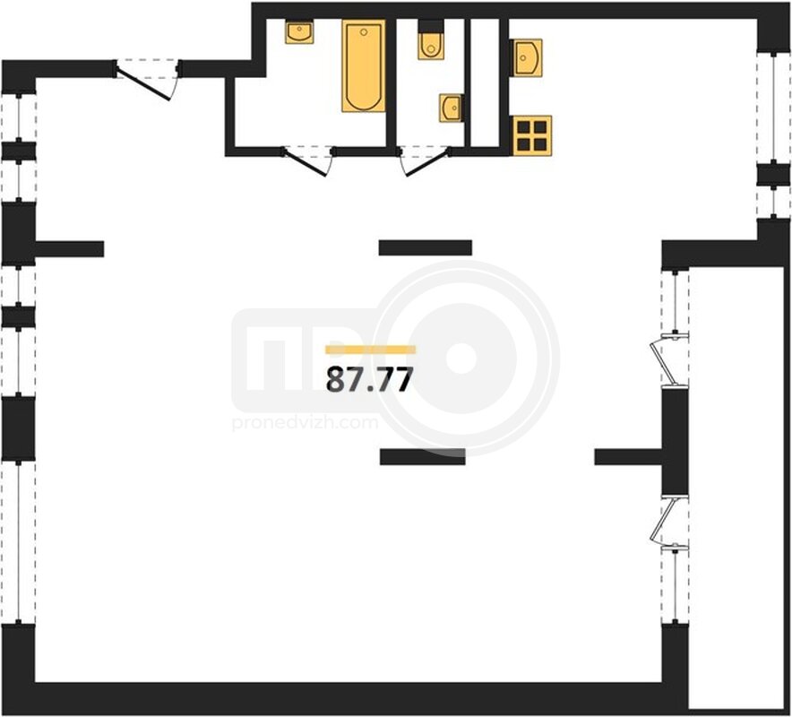 3-комнатная квартира, 87.77кв.м