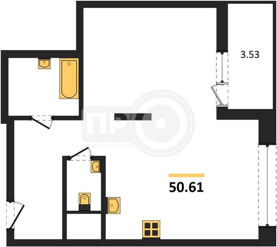2-комнатная квартира, 50.61кв.м