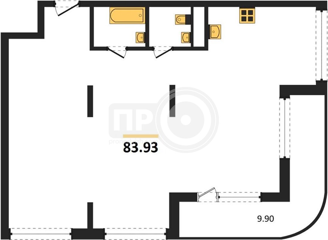 3-комнатная квартира, 83.93кв.м