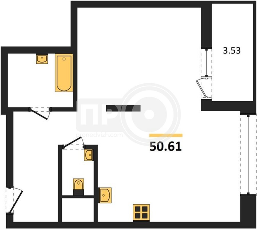 2-комнатная квартира, 50.61кв.м