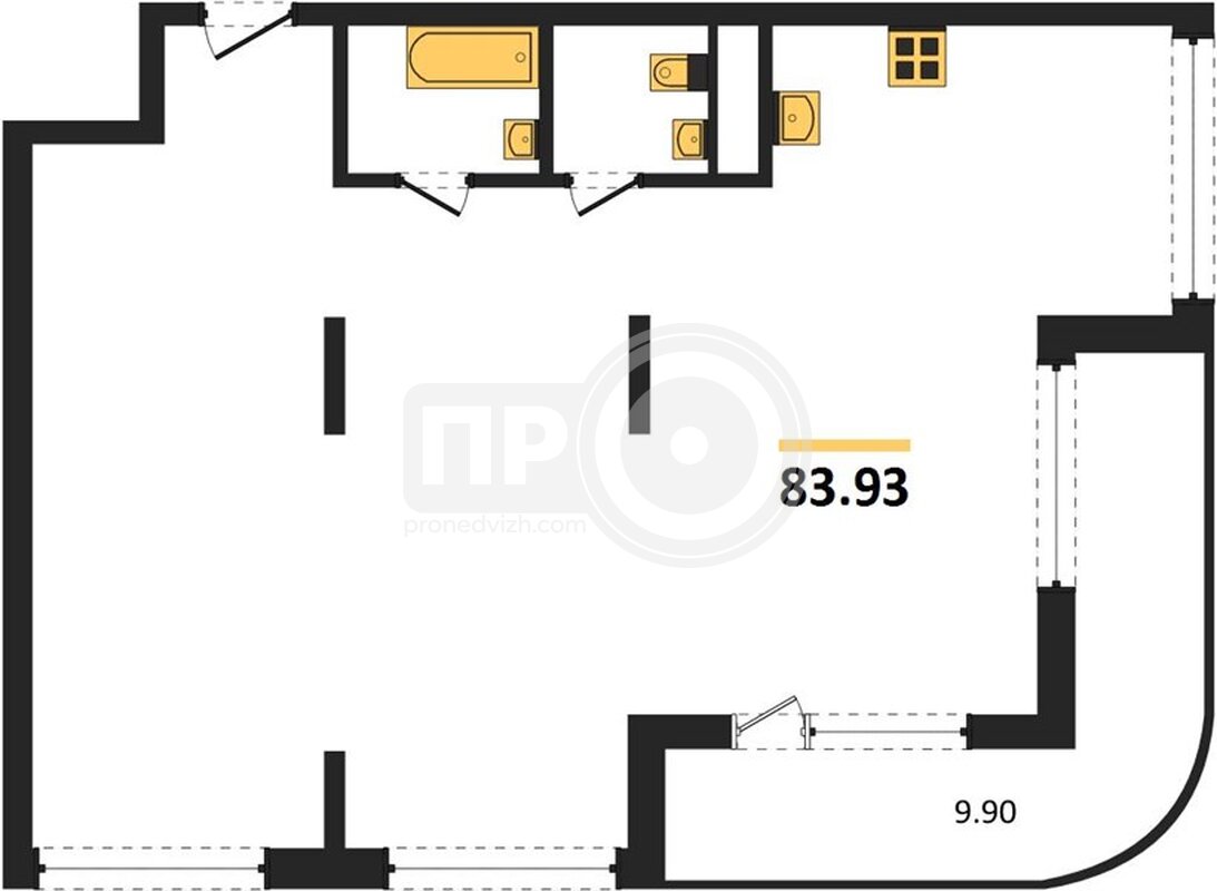 3-комнатная квартира, 83.93кв.м