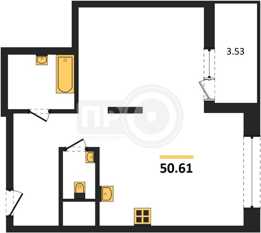 2-комнатная квартира, 50.61кв.м