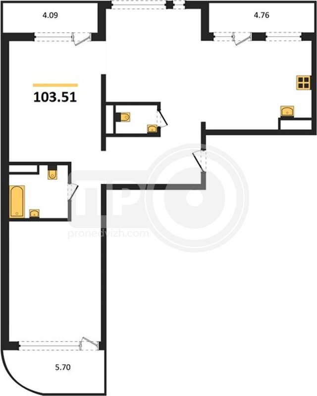 3-комнатная квартира, 103.51кв.м
