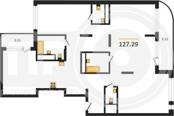 Миниатюра 3-комнатная квартира, 127.29кв.м